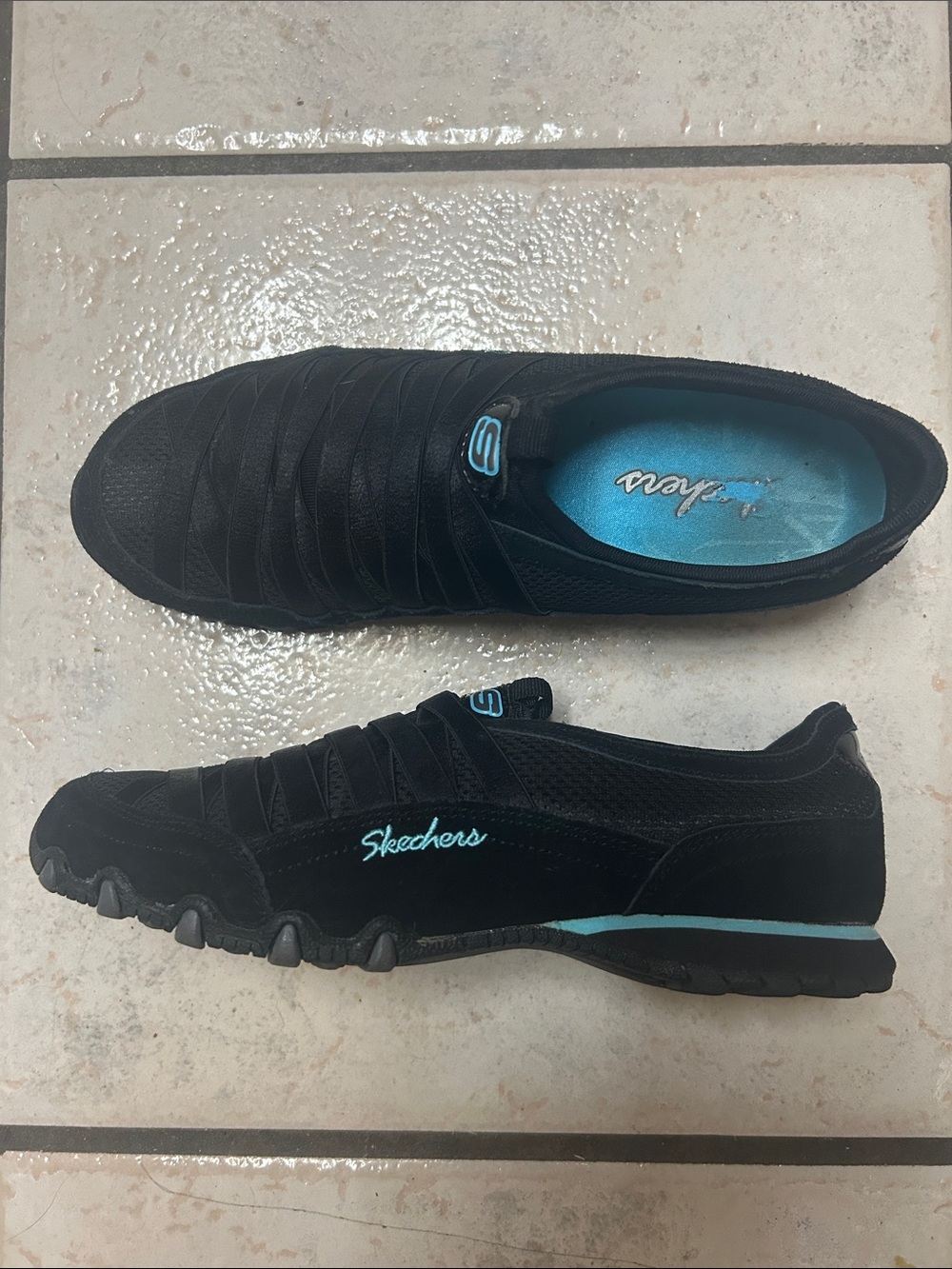 Skechers Black Slip-On Sneakers with Teal Accents